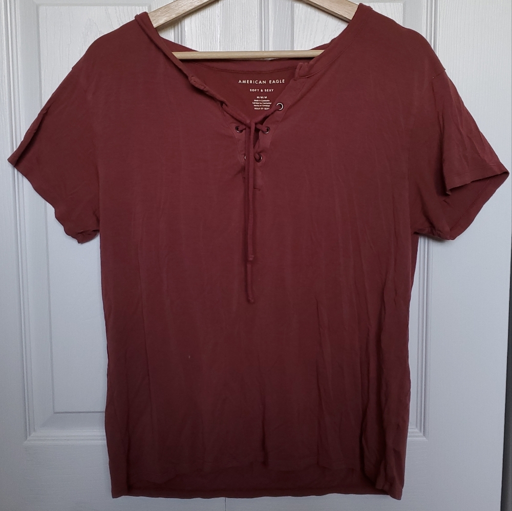 American Eagle Soft & Sexy T-Shirt w/ lace up neckline